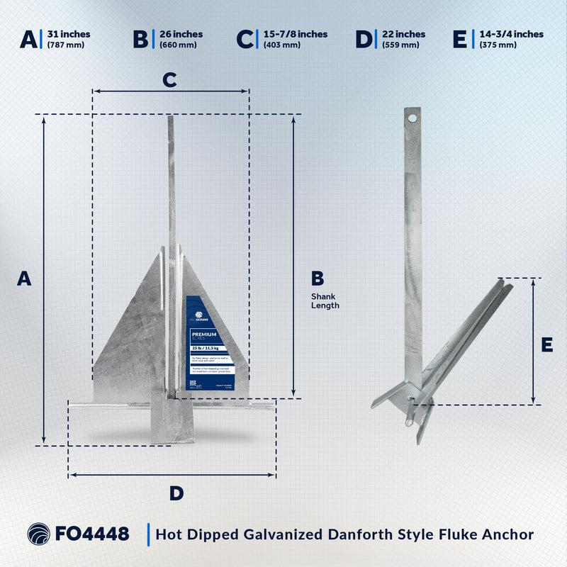 Traditional Danforth Style Fluke Hot Dipped Galvanized Steel Anchor, 25 LB (11.34 KG)