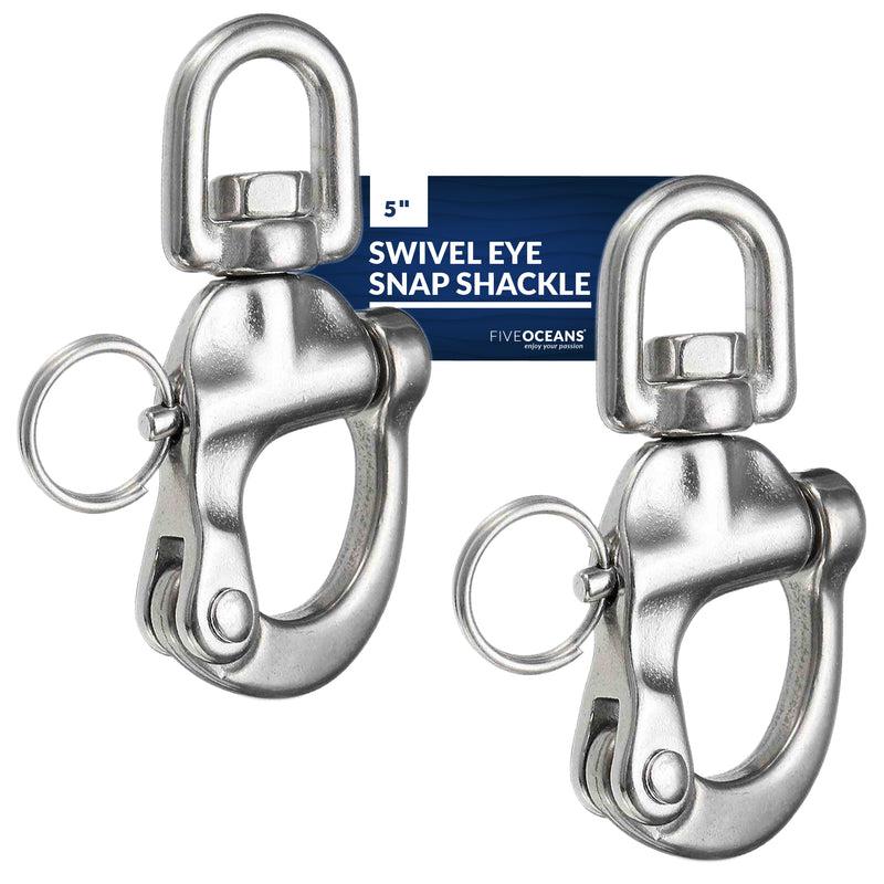 SET of 2 - Swivel Eye Snap Shackle Quick Release Bail Rigging, 5" Stainless Steel