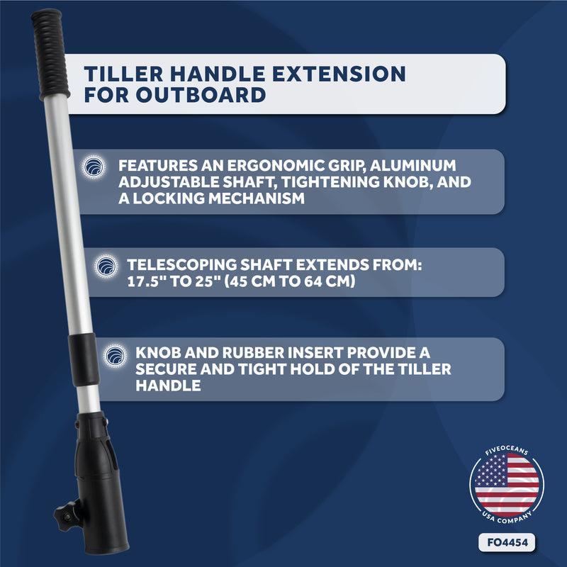 Tiller Handle Extension for Outboard, Extends from 17.5" to 25", Aluminum Tubing with Plastic Handle, Foam Grip - 0