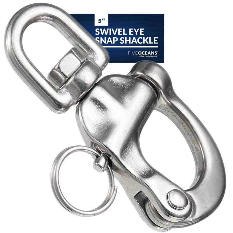 Swivel Eye Snap Shackle Quick Release Bail Rigging, 5" Stainless Steel