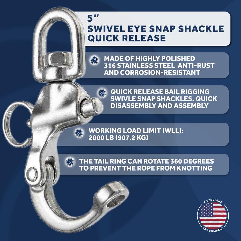 Swivel Eye Snap Shackle Quick Release Bail Rigging, 5" Stainless Steel-Canadian Marine &amp; Outdoor Equipment