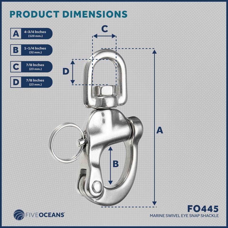 Five Oceans Swivel Eye Snap Shackle Quick Release Bail Rigging for Sailing Boat, 316 Marine-Grade Stainless Steel Clip Carabiner Hook