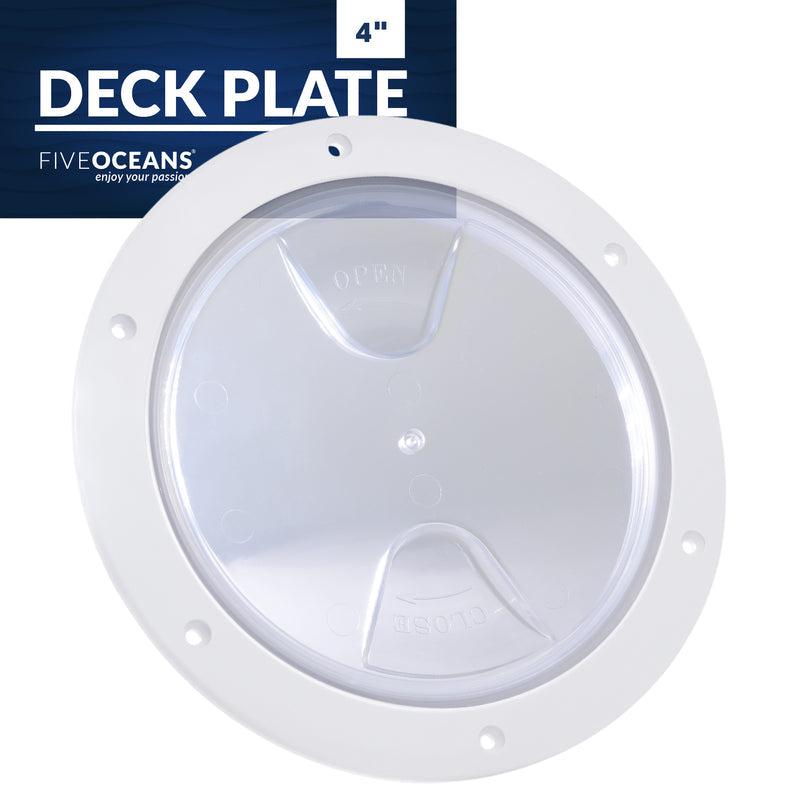 4" Deck Plate, Round White with Clear Lid - Five Oceans