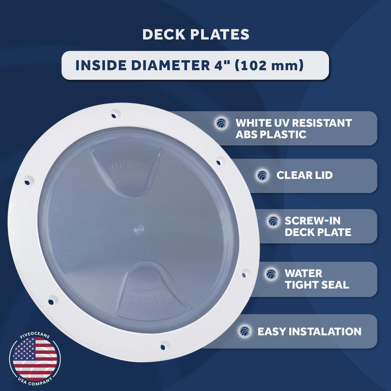 4" Deck Plate, Round White with Clear Lid - Five Oceans-Canadian Marine &amp; Outdoor Equipment