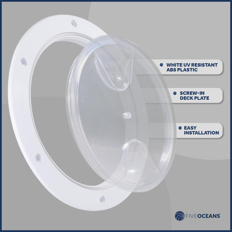 4" Deck Plate, Round White with Clear Lid - Five Oceans-Canadian Marine &amp; Outdoor Equipment
