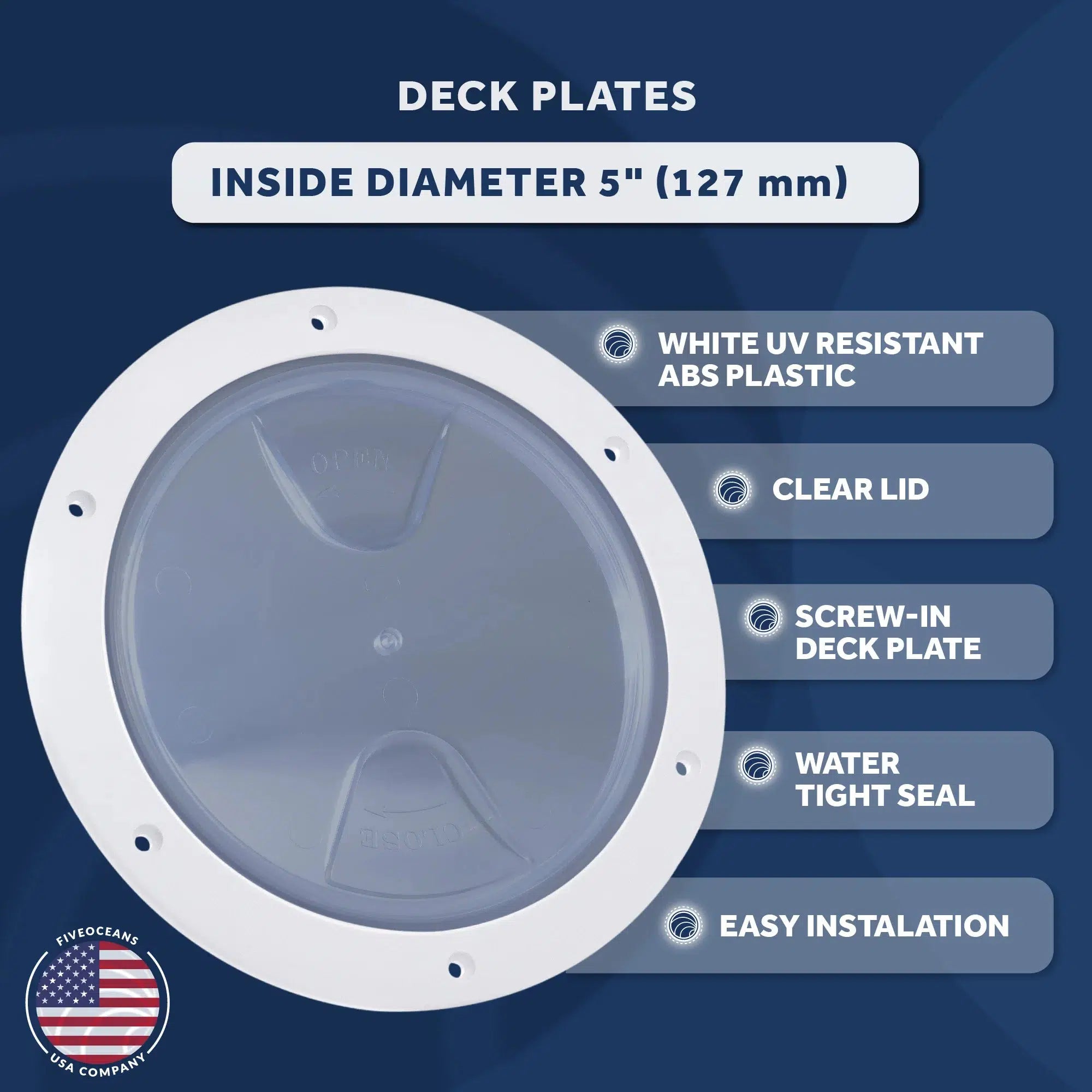5" Round Deck Plate - White w/ Clear Lid - Five Oceans-Canadian Marine &amp; Outdoor Equipment