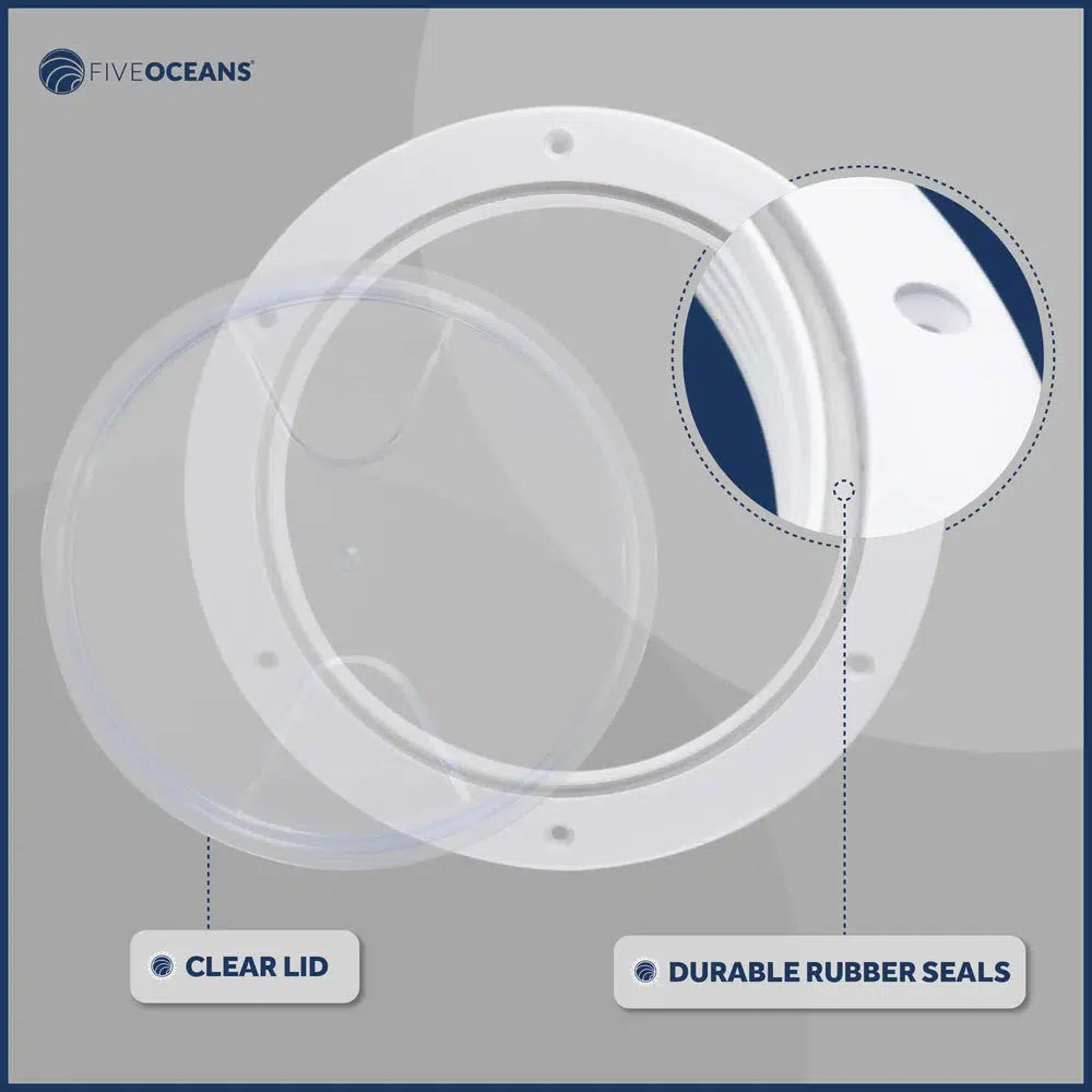 5" Round Deck Plate - White w/ Clear Lid - Five Oceans-Canadian Marine &amp; Outdoor Equipment