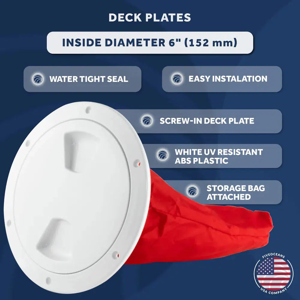 6" Deck Plate with Storage Bag, Round White - Five Oceans-Canadian Marine &amp; Outdoor Equipment