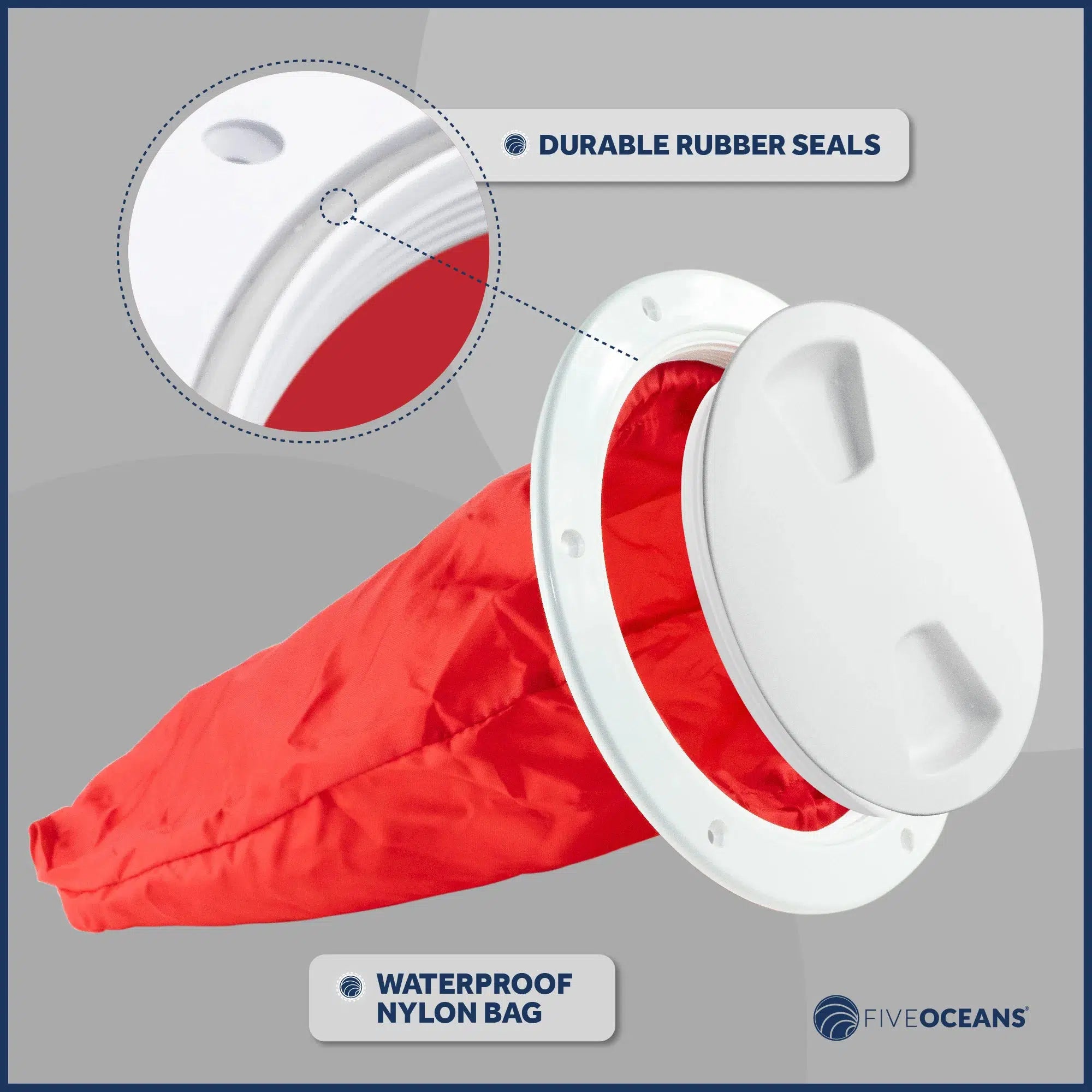 6" Deck Plate with Storage Bag, Round White - Five Oceans-Canadian Marine &amp; Outdoor Equipment