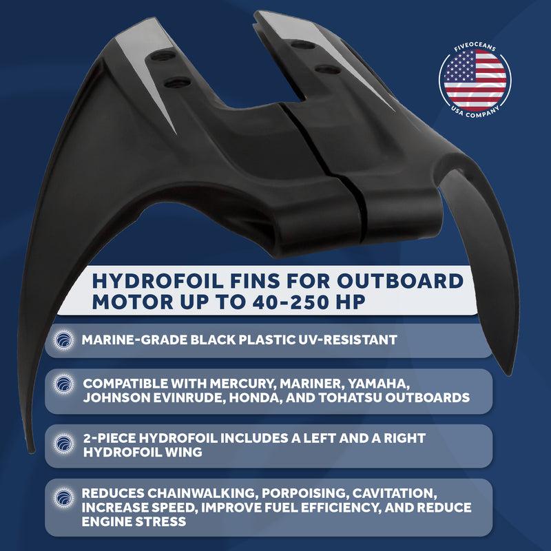 Hydro-Stabilizer Stingray Style Hydrofoil, For Outboards from 50 HP to 200 HP, Durable UV-Resistant Molded Black ABS Plastic, Compatible-Canadian Marine &amp; Outdoor Equipment