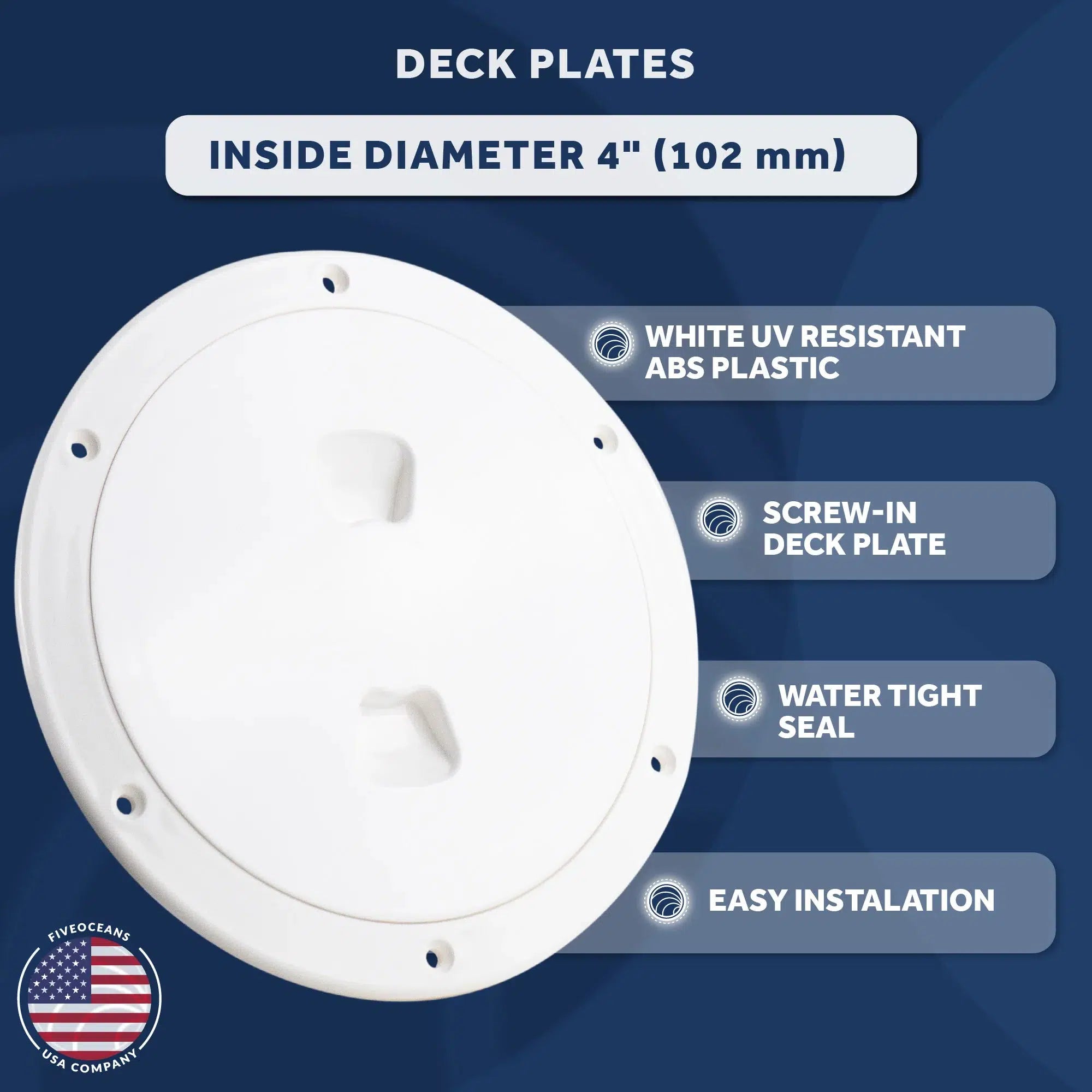 4" Round Deck Plate - White - Five Oceans-Canadian Marine &amp; Outdoor Equipment