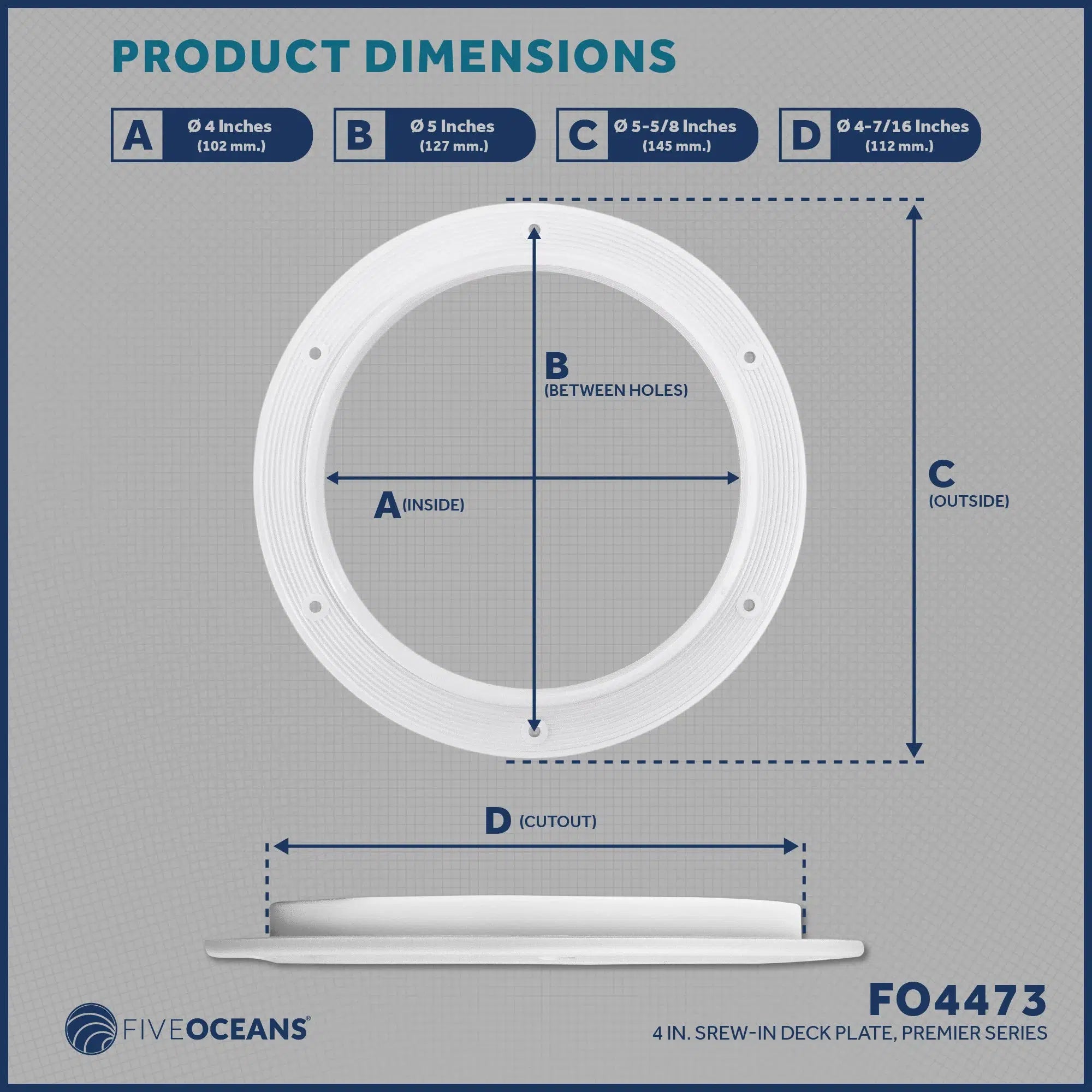 4" Round Deck Plate - White - Five Oceans-Canadian Marine &amp; Outdoor Equipment