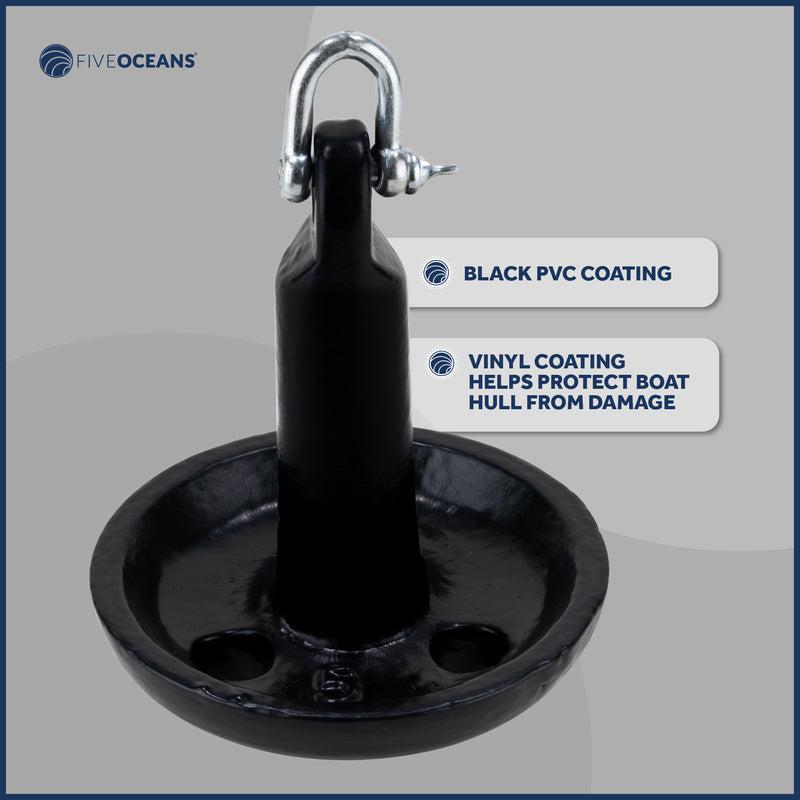 Black Mushroom Anchor, 5 lb, Thick PVC vinyl coating, Excellent Holding Power on Muddy / Weeded Bottoms, 1-Piece Cast-Iron Construction