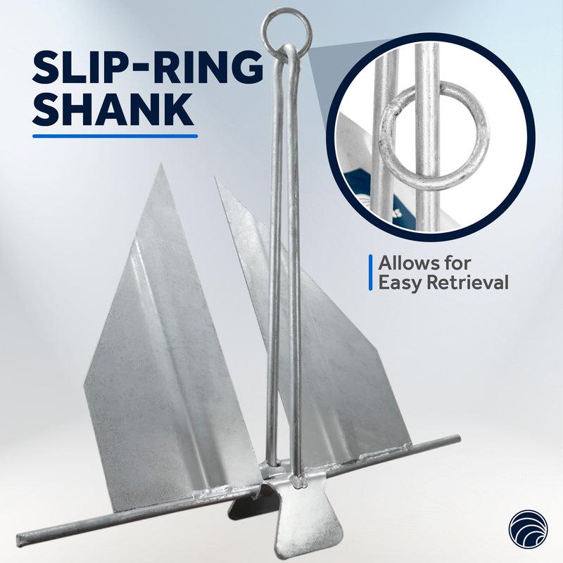 Easy-Release Danforth Anchor Series - Hot Dipped Galvanized Steel with slip ring shank, 3 lb