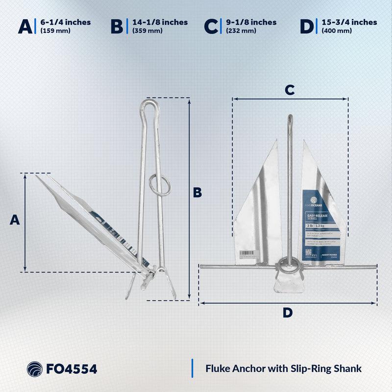 Easy-Release Danforth Anchor Series - Hot Dipped Galvanized Steel with slip ring shank, 3 lb