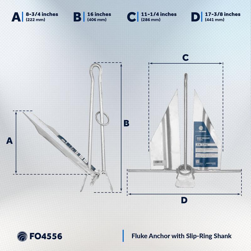 Easy-Release Danforth Anchor Series - Hot Dipped Galvanized Steel with slip ring shank, 7 lb