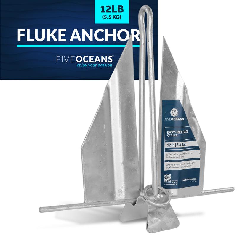 Five Oceans Easy-Release Danforth Anchor Series - Hot Dipped Galvanized Steel with slip ring shank, 12 lb