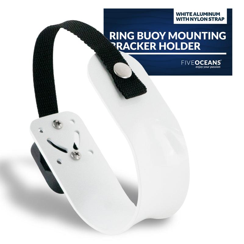 Ring Buoy Mounting Bracket Holder | White Aluminum with Nylon Strap