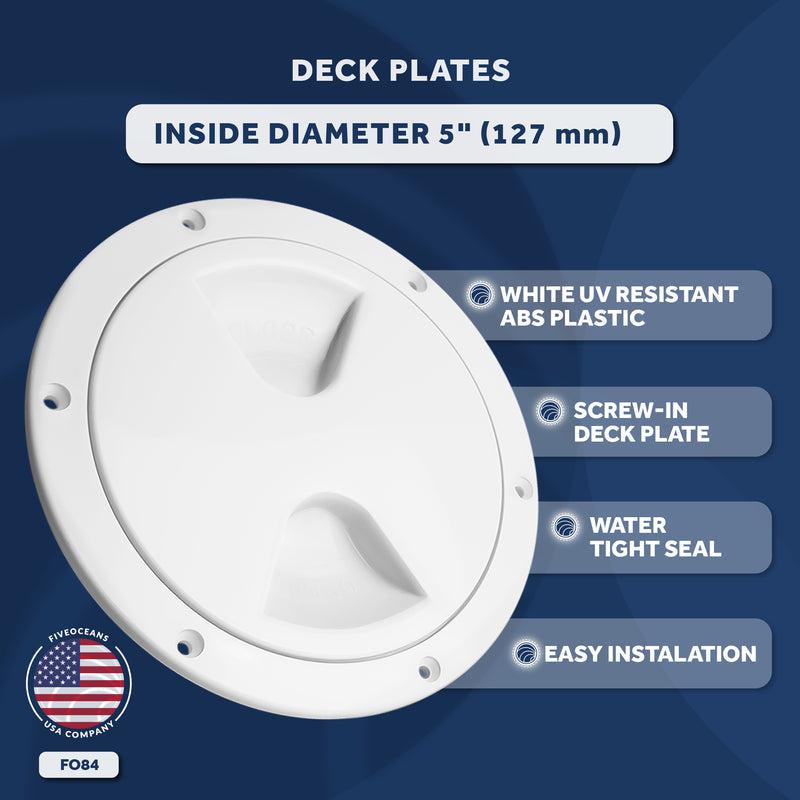 Marine Round Inspection Deck Plate Water Tight for Outdoor Installations, White, 5" -Five Oceans - 0