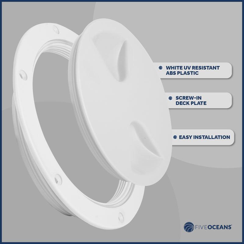 Marine Round Inspection Deck Plate Water Tight for Outdoor Installations, White, 5" -Five Oceans-4