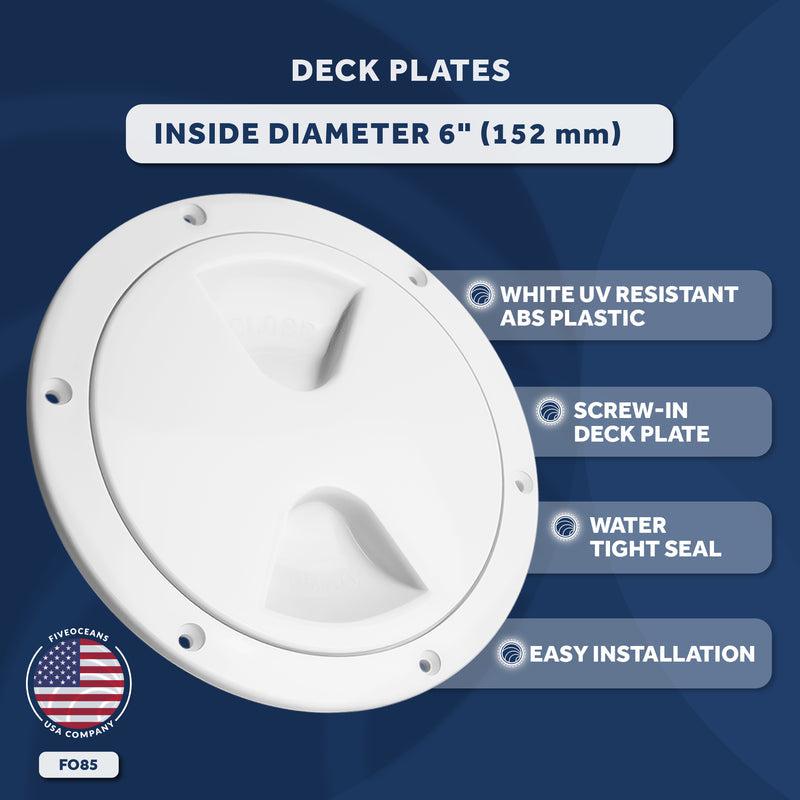 6" Marine Round Inspection Screw-in Deck Plate, 6 inches, Anti-Aging, Anti-Corrosive and UV-Resistant ABS Plastic, White