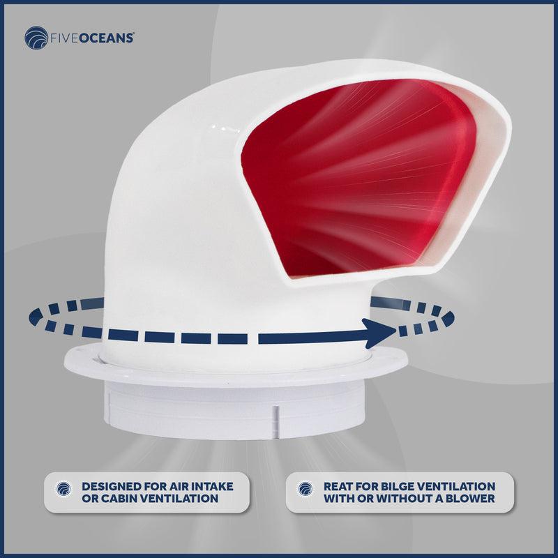 3" Marine Deluxe Low Profile Pac Cowl Vent White & Red for Boat - Five Oceans (BC 88)