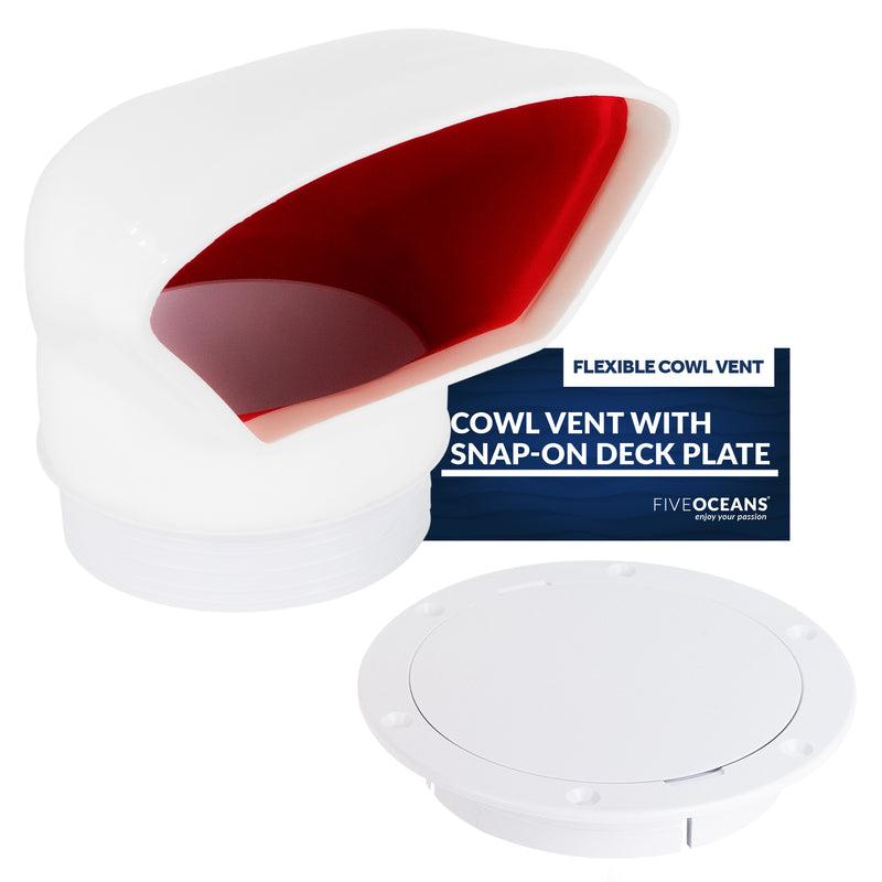 PVC Low Profile Cowl Vent with Snap-On Deck Plate, 4" inches, UV-Resistant and Flexible PVC, Interior Red, 4-1/2 inches (114 mm) Cutout