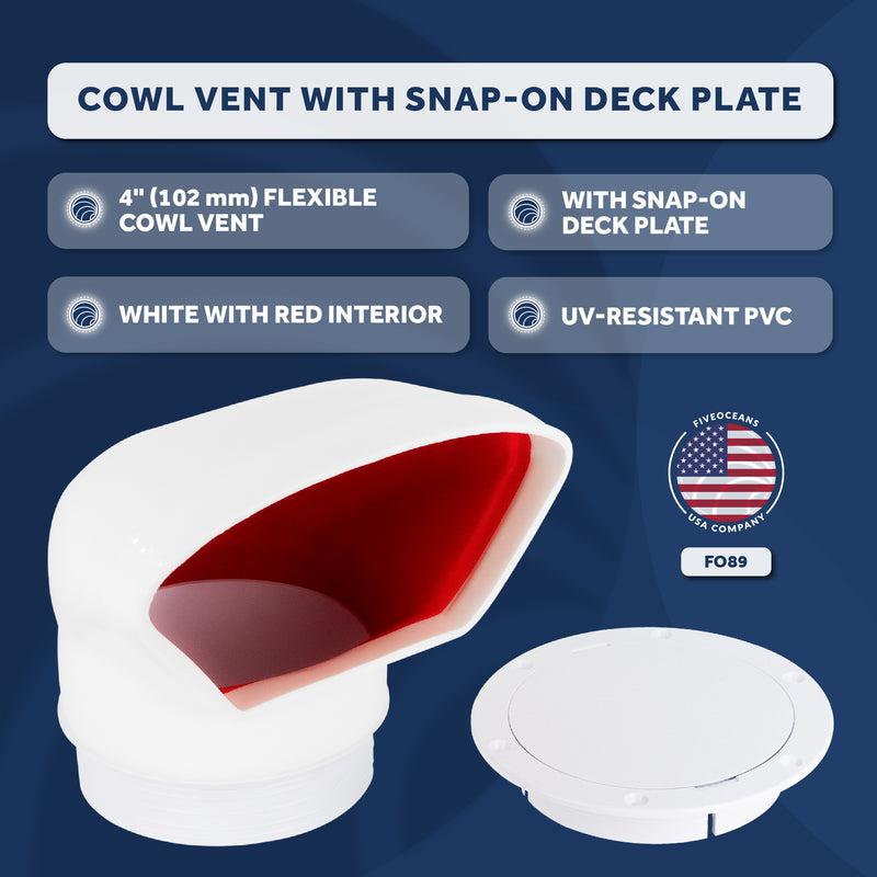 PVC Low Profile Cowl Vent with Snap-On Deck Plate, 4" inches, UV-Resistant and Flexible PVC, Interior Red, 4-1/2 inches (114 mm) Cutout - 0