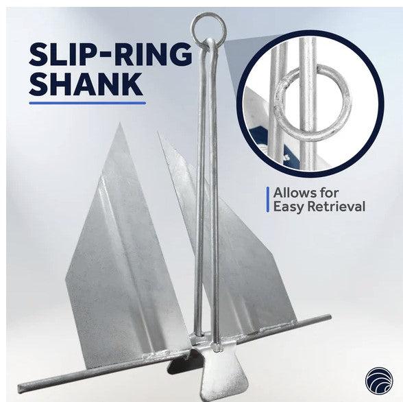 Easy-Release Danforth Anchor Series - Hot Dipped Galvanized Steel with slip ring shank, 9 lb