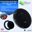 6" Round Boat Deck Plate – Watertight, Black ABS Plastic | Five Oceans | Canadian Marine & Outdoor Equipment