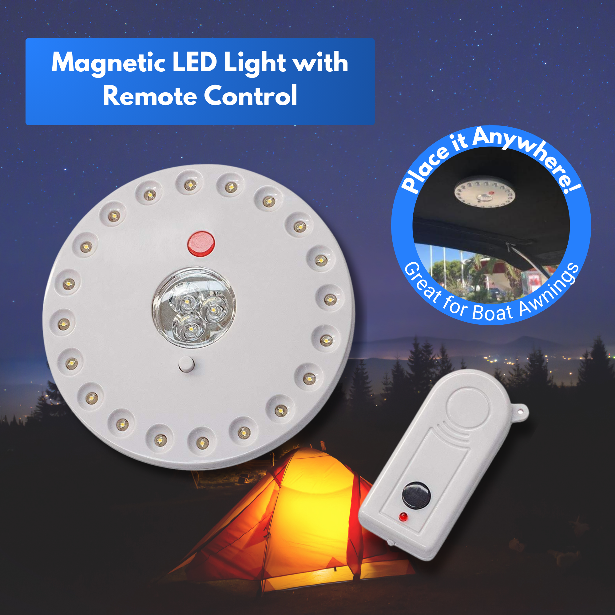 European Design LED w/Remote Control and Magnetic Holder for Camping and Boats