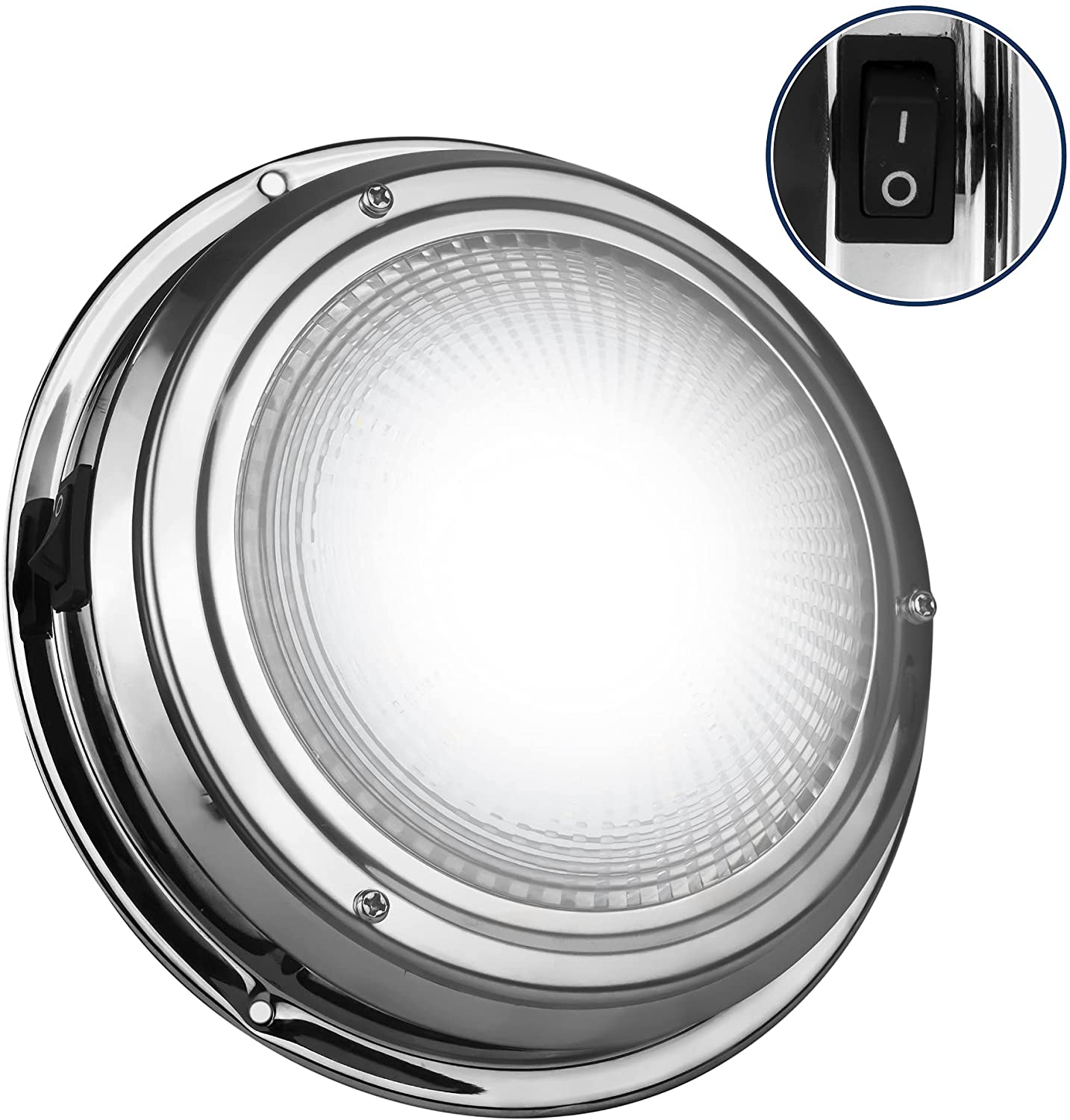 12V LED Interior Dome Light w/ On-Off Switch, 6" Cool White, Stainless Steel-Canadian Marine &amp; Outdoor Equipment