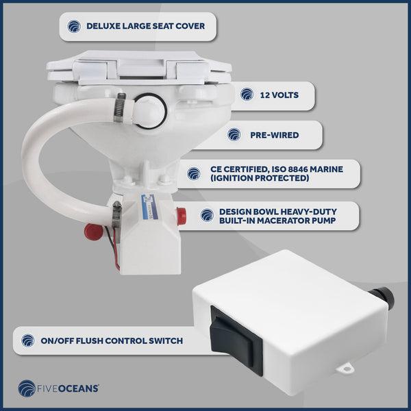 TMC Marine Electric Toilet Large Bowl with Macerator Pump and Flush Control-Canadian Marine &amp; Outdoor Equipment