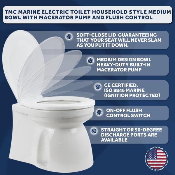 TMC Electric Toilet, Medium Bowl, Built-In Macerator Pump, 12V DC-Canadian Marine &amp; Outdoor Equipment