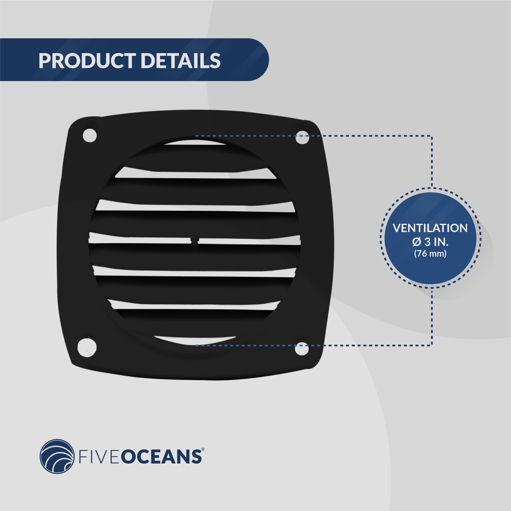 Louvered Flush Hose Ventilators, Ventilation Area of 3 inches diameter, Black, Injection-Molded ABS Plastic, 6 slots, Easy Installation-Canadian Marine &amp; Outdoor Equipment