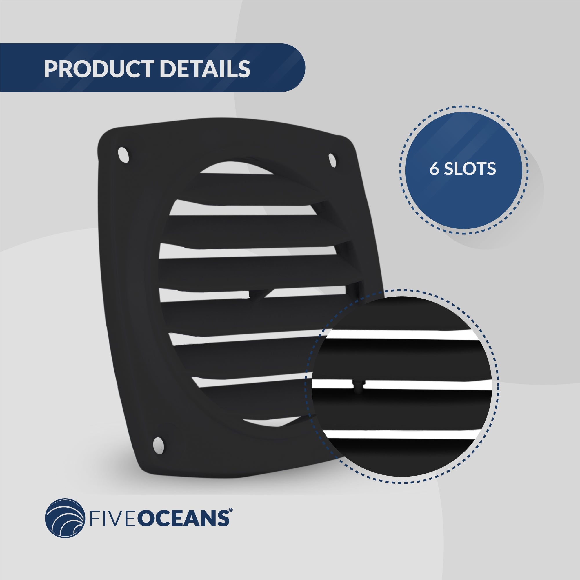 Louvered Flush Hose Ventilators, Ventilation Area of 3 inches diameter, Black, Injection-Molded ABS Plastic, 6 slots, Easy Installation-Canadian Marine &amp; Outdoor Equipment