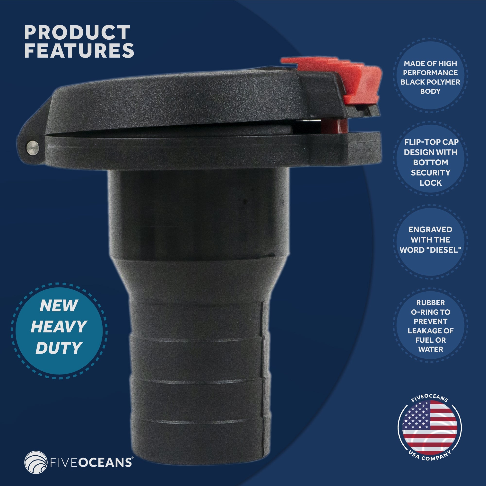 Boat Diesel Deck Fill/Filler, Marine Fuel Deck Filler with Flip Top Cap Design, 1-1/2 Inch Hose, Straight Neck, for Sport Yachts, Motor-yachts and Sailboats-Canadian Marine &amp; Outdoor Equipment