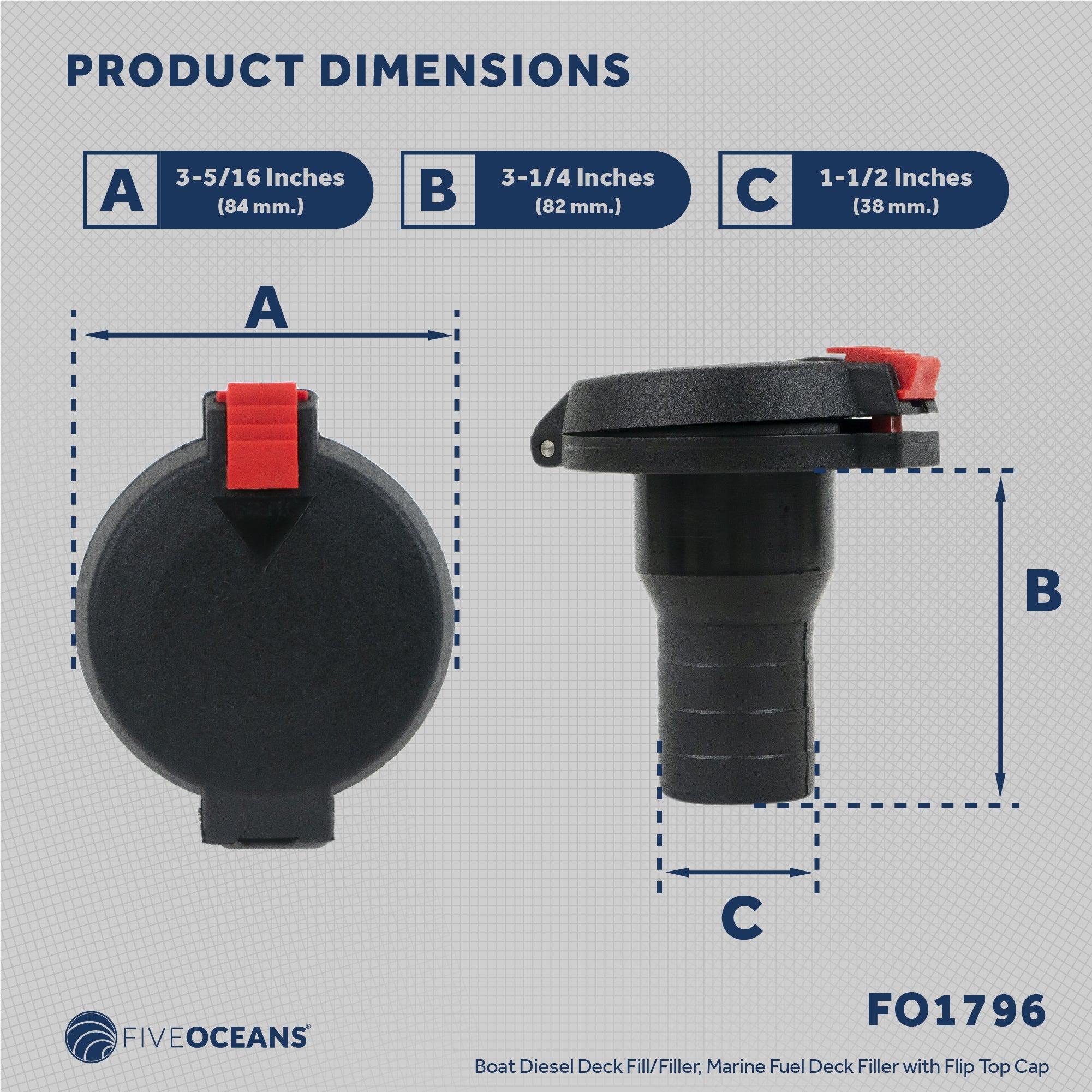 Boat Diesel Deck Fill/Filler, Marine Fuel Deck Filler with Flip Top Cap Design, 1-1/2 Inch Hose, Straight Neck, for Sport Yachts, Motor-yachts and Sailboats-Canadian Marine &amp; Outdoor Equipment