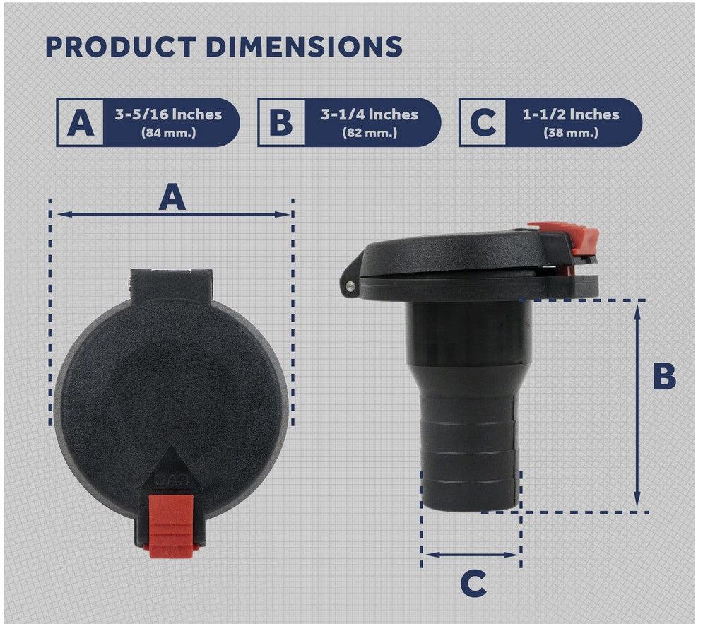 Boat GAS Deck Fill/Filler, Marine Fuel Deck Filler with Flip Top Cap Design, 1-1/2 Inch Hose, Straight Neck, for Potoon, Fishing Boats, Bass Boat, Sport Yachts, Sailboats-Canadian Marine &amp; Outdoor Equipment