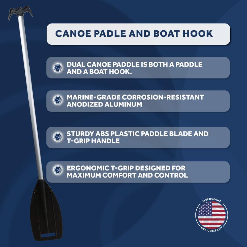 Dual Purpose Paddle and Boat Hook, Black, 4ft (48 inches - 1.2m), Anodized Aluminum Shaft, Reinforced ABS Plastic Blade & Hook, Lightweigh-Canadian Marine &amp; Outdoor Equipment