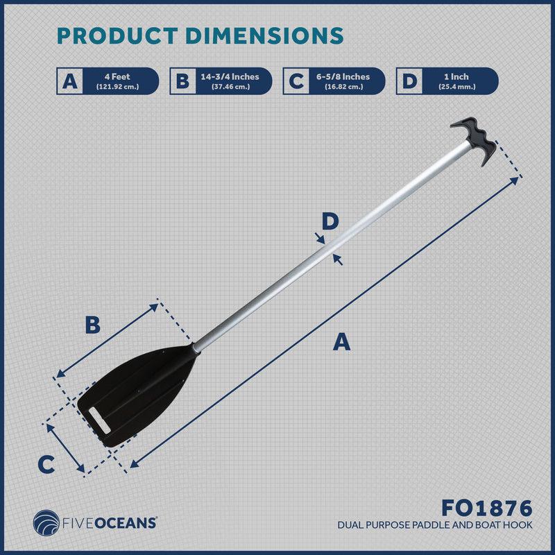 Dual Purpose Paddle and Boat Hook, Black, 4ft (48 inches - 1.2m), Anodized Aluminum Shaft, Reinforced ABS Plastic Blade & Hook, Lightweigh-Canadian Marine &amp; Outdoor Equipment