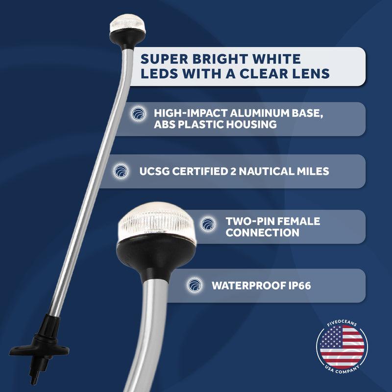 All-Round 360 LED Navigation Anchor Pole Removable Light, with Locking Collar, 2 Pin Female connection, White, 23 inches, USCG Certified 2NM | Canadian Marine & Outdoor Equipment