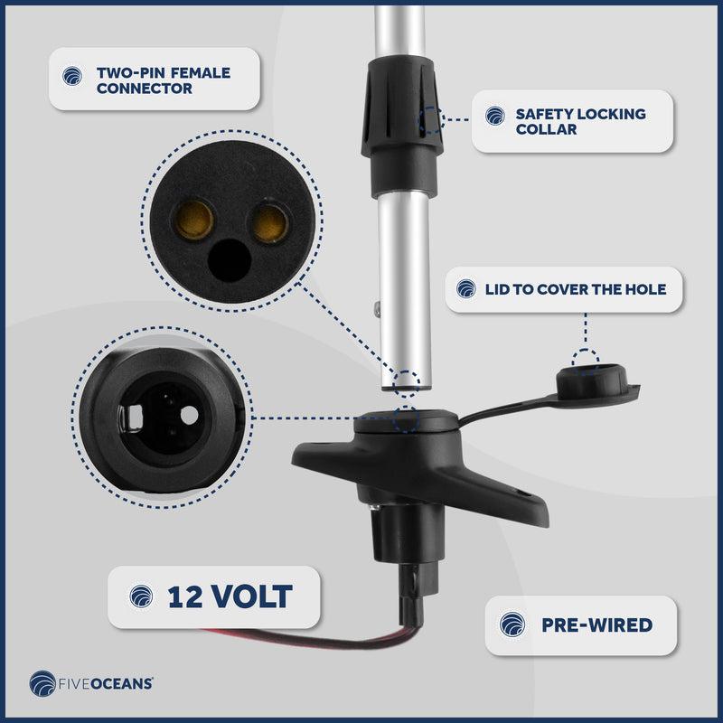 All-Round 360 LED Navigation Anchor Pole Removable Light, with Locking Collar, 2 Pin Female connection, White, 23 inches, USCG Certified 2NM | Canadian Marine & Outdoor Equipment