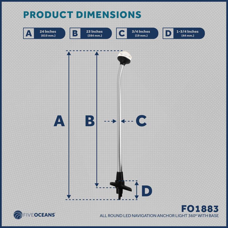 All-Round 360 LED Navigation Anchor Pole Removable Light, with Locking Collar, 2 Pin Female connection, White, 23 inches, USCG Certified 2NM-Canadian Marine &amp; Outdoor Equipment
