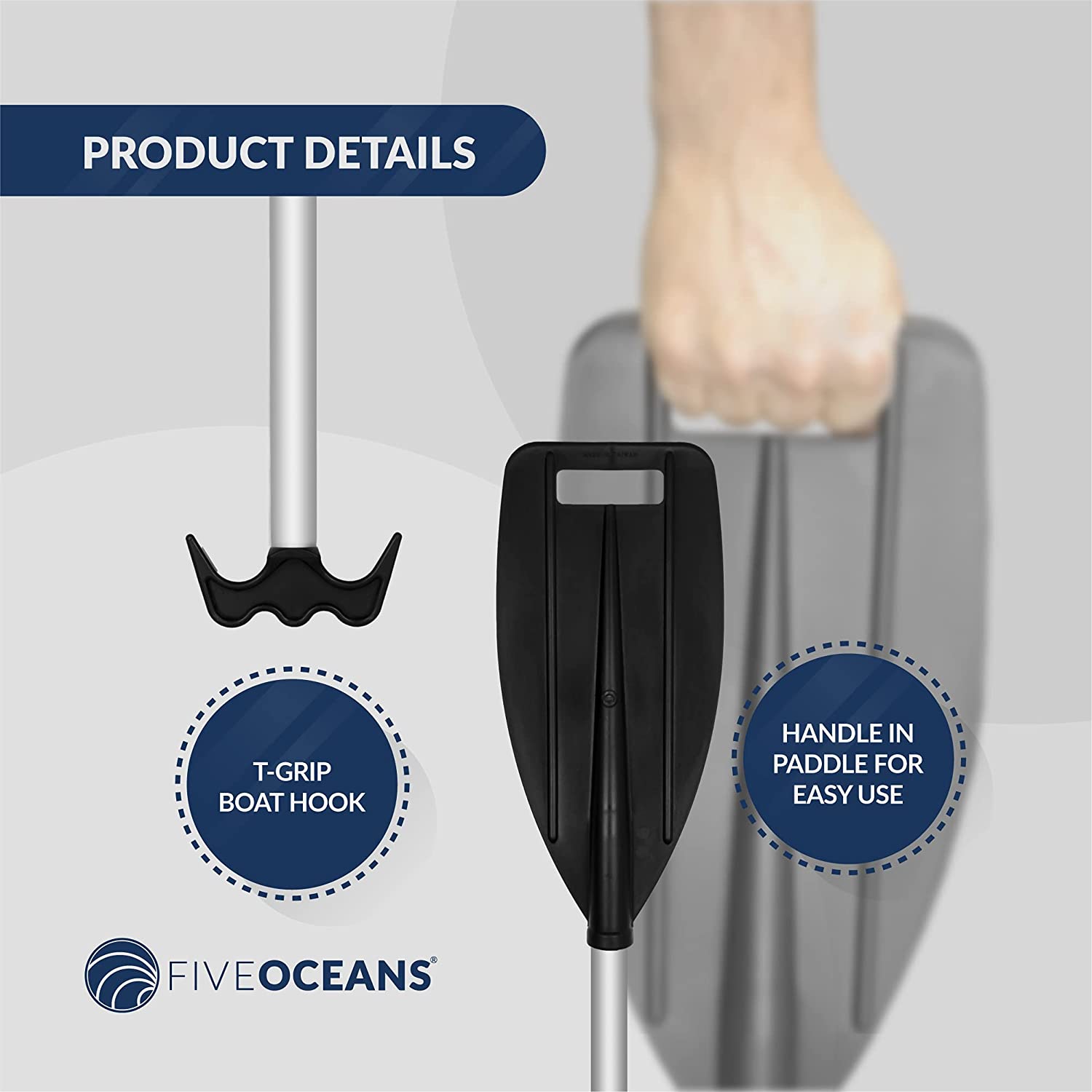Telescoping Dual Purpose Paddle and Boat Hook, Black, Extends from 45 in (114cm) to 72 in (183cm), Anodized Aluminum Shaft, ABS Plastic Blade-Canadian Marine &amp; Outdoor Equipment