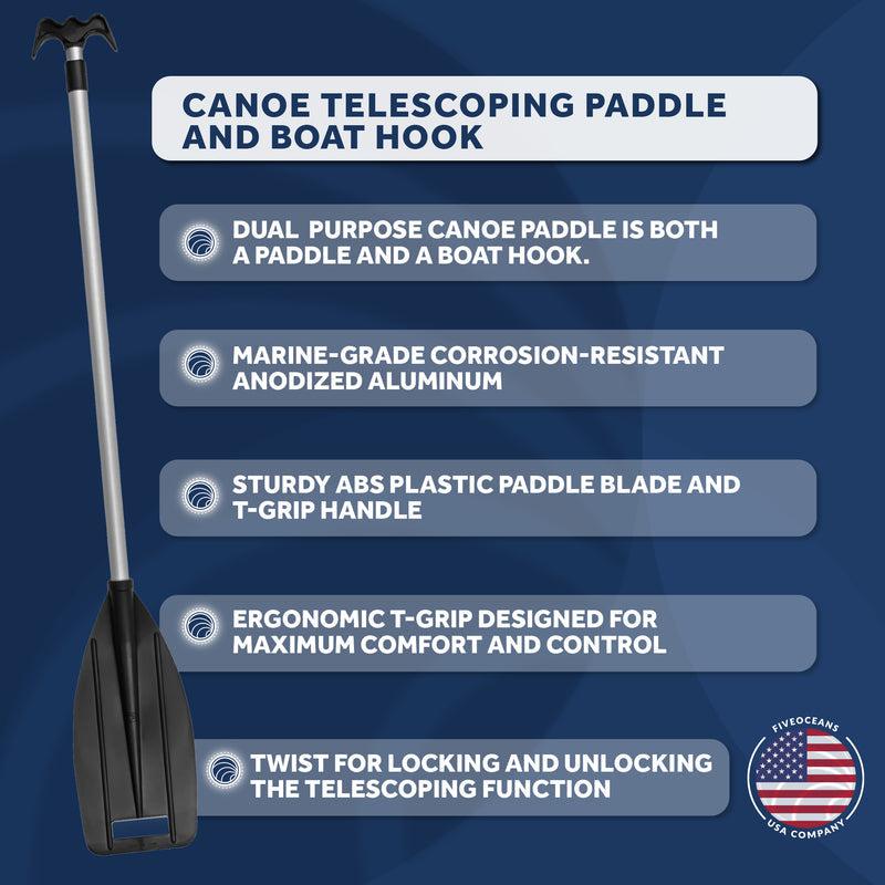 Telescoping Dual Purpose Paddle and Boat Hook, Black, Extends from 45 in (114cm) to 72 in (183cm), Anodized Aluminum Shaft, ABS Plastic Blade-Canadian Marine &amp; Outdoor Equipment