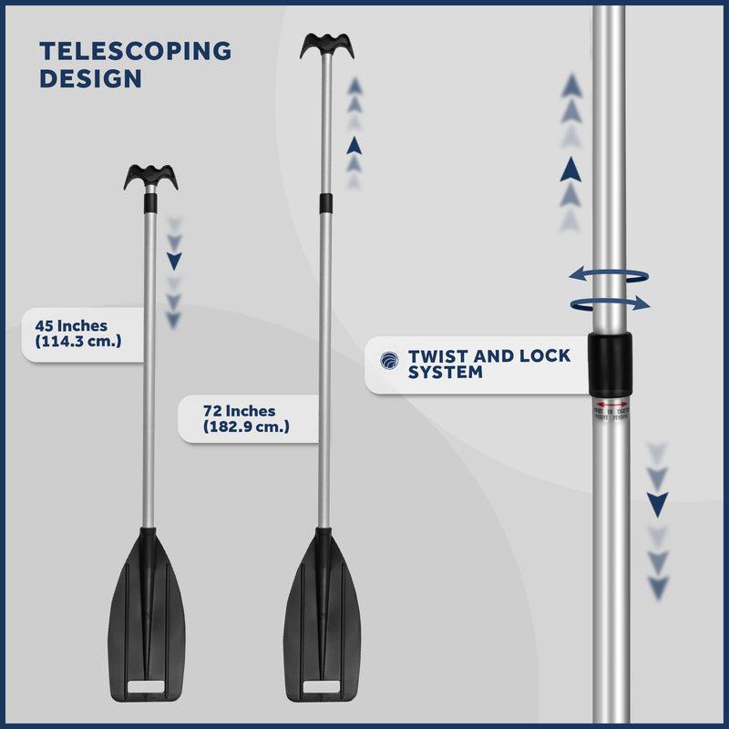 Telescoping Dual Purpose Paddle and Boat Hook, Black, Extends from 45 in (114cm) to 72 in (183cm), Anodized Aluminum Shaft, ABS Plastic Blade-Canadian Marine &amp; Outdoor Equipment