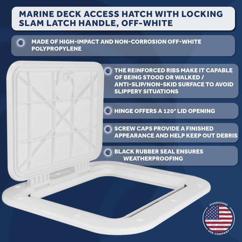 Marine Deck Access Hatch with Locking Slam Latch Handle, Off-White UV-Stabilized Polypropylene 15-11/16 inches (398mm) x12-7/8 inches (327mm)-Canadian Marine &amp; Outdoor Equipment