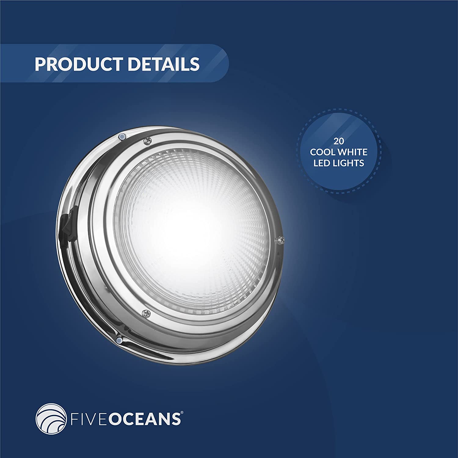 Stainless Steel LED Interior Dome Light w/ On-Off Switch, 4" Cool White (SET OF 2)-Canadian Marine &amp; Outdoor Equipment