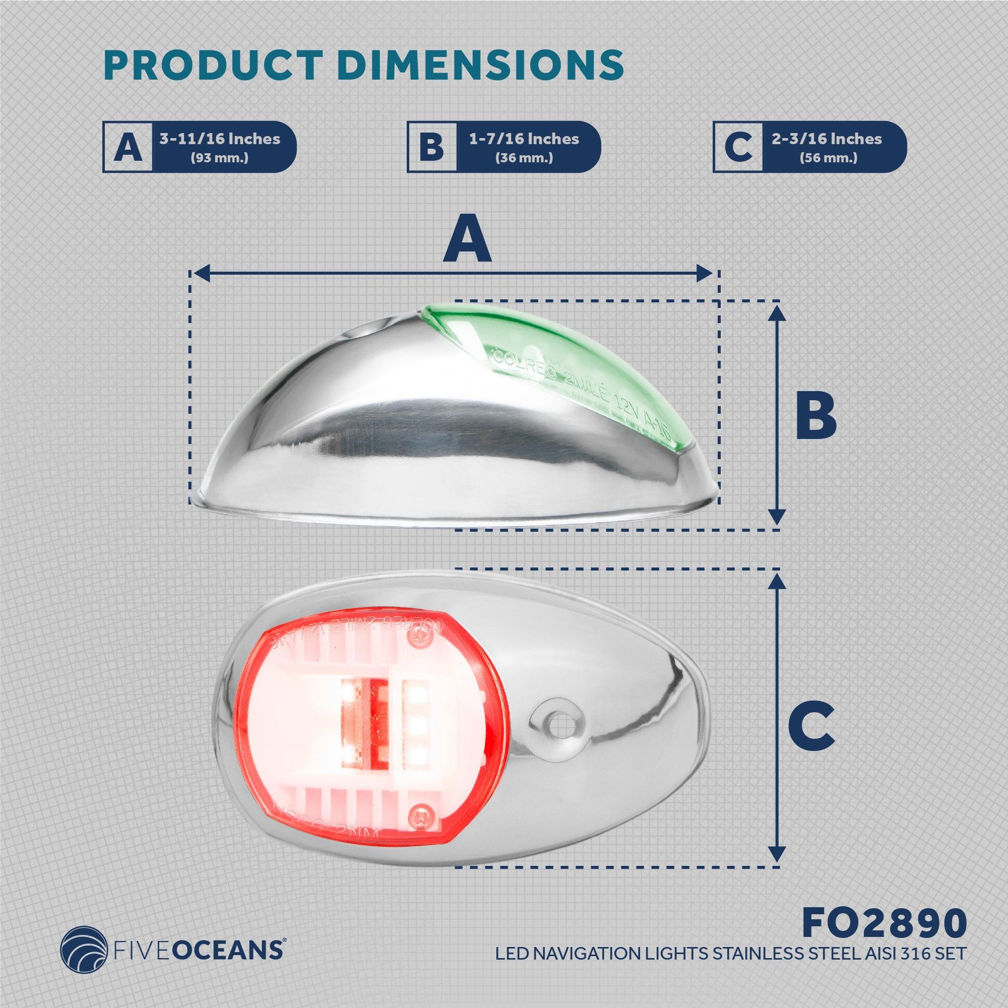 Stainless Steel Navigation 12V LED Side Lights (Pair Set) - Five Oceans-Canadian Marine &amp; Outdoor Equipment